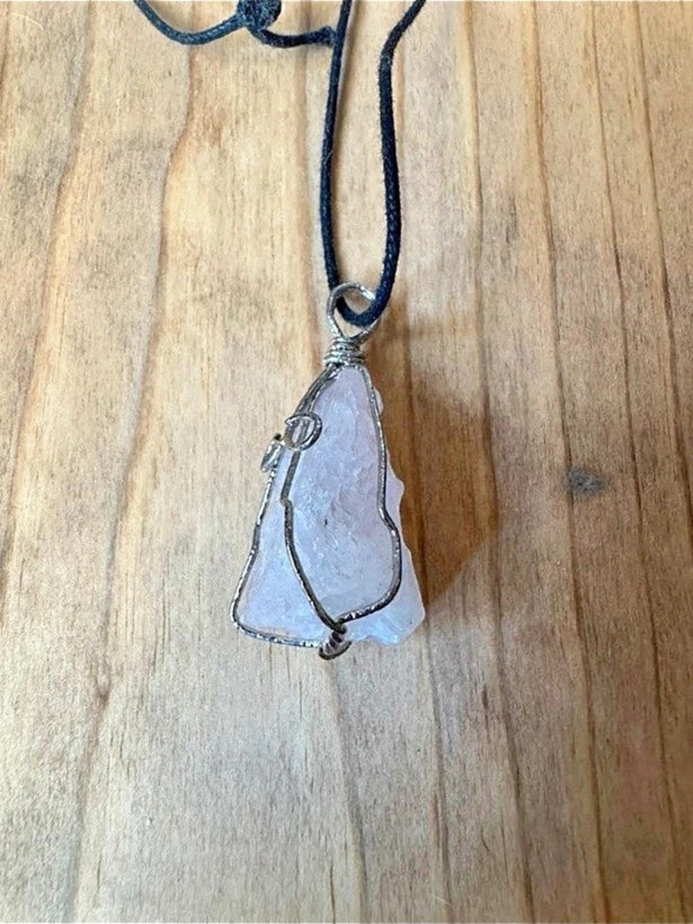Rose Quartz Raw Crystal Wire Wrapped Pendant Necklace | Adjustable Cord